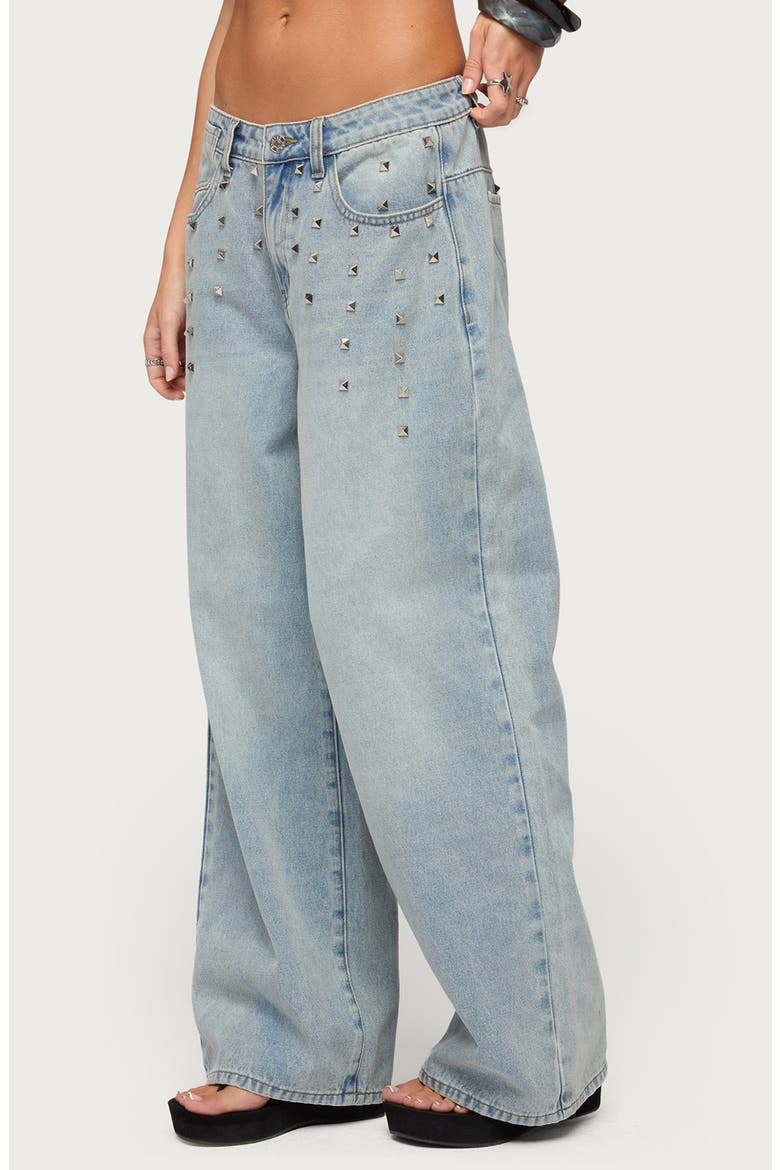 Oaklee Studded Low Rise Baggy Jeans, Alternate, color, BLUE-WASHED