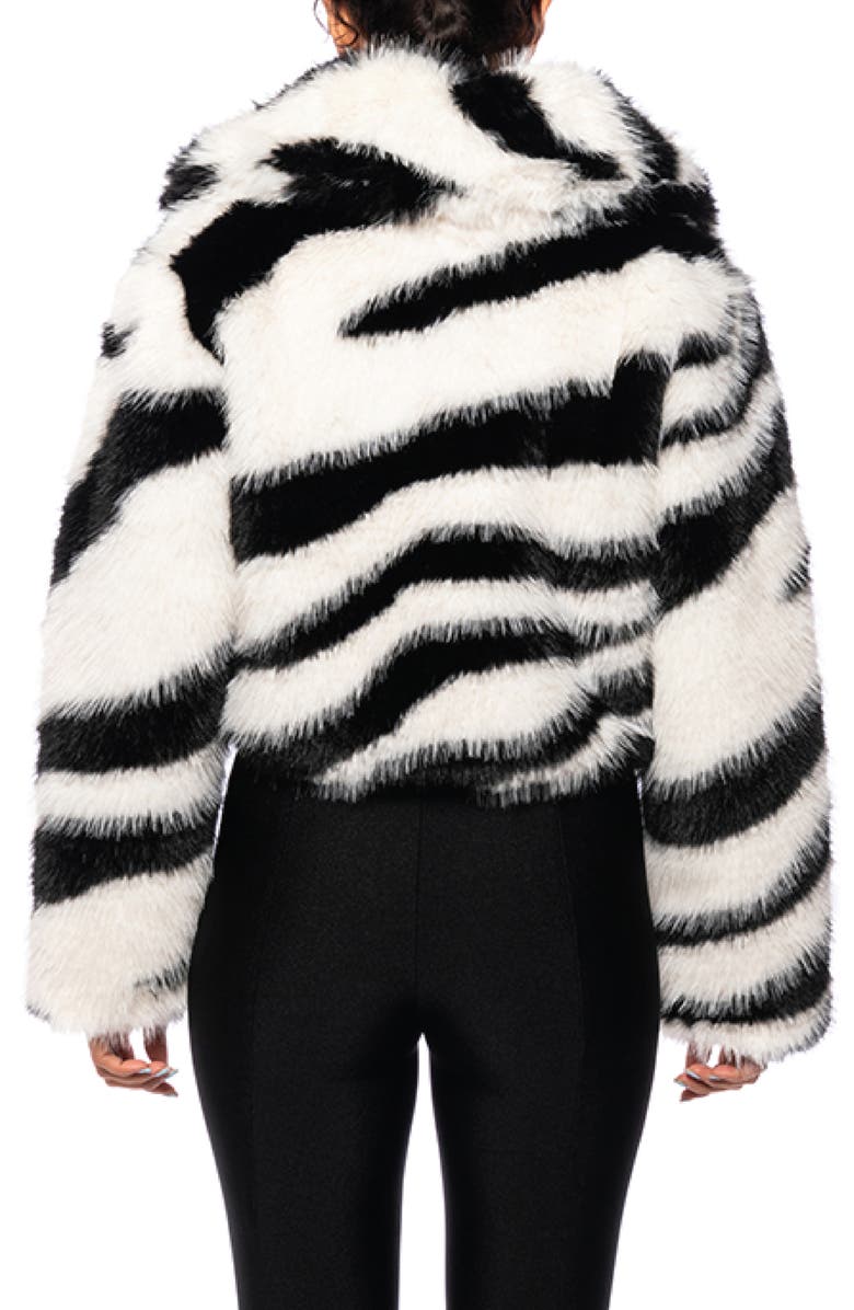 AZALEA WANG Zebra Print Faux Fur Crop Jacket with Removable Collar, Alternate, color,