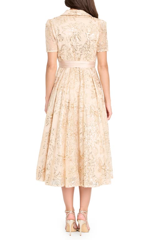 Tahari Asl Sequin Tie Waist Midi Dress In Gold