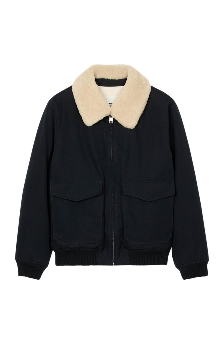 SANDRO Shearling collar aviator jacket, Alternate, color, Navy Blue