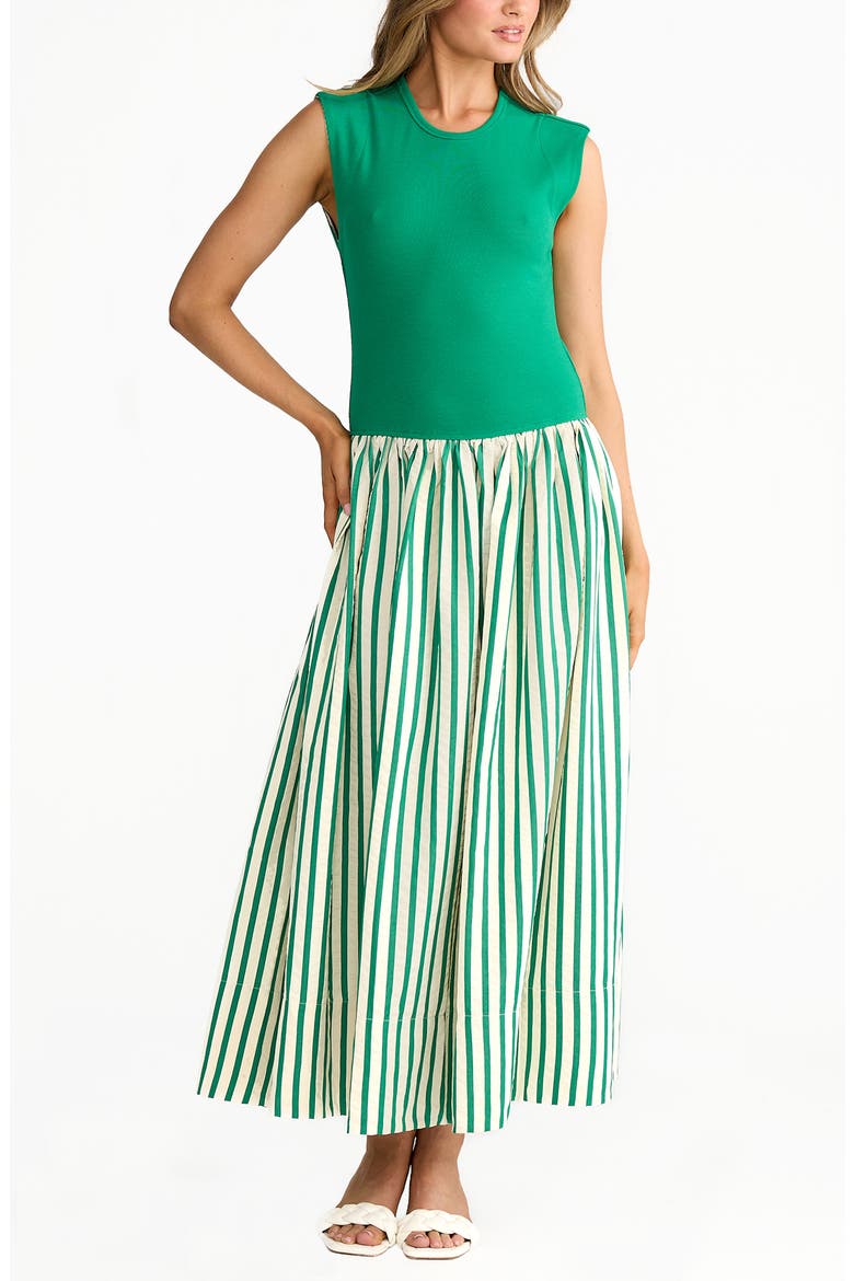 Daphne Sleeveless Mixed Media Dress, Alternate, color, JADE STRIPE