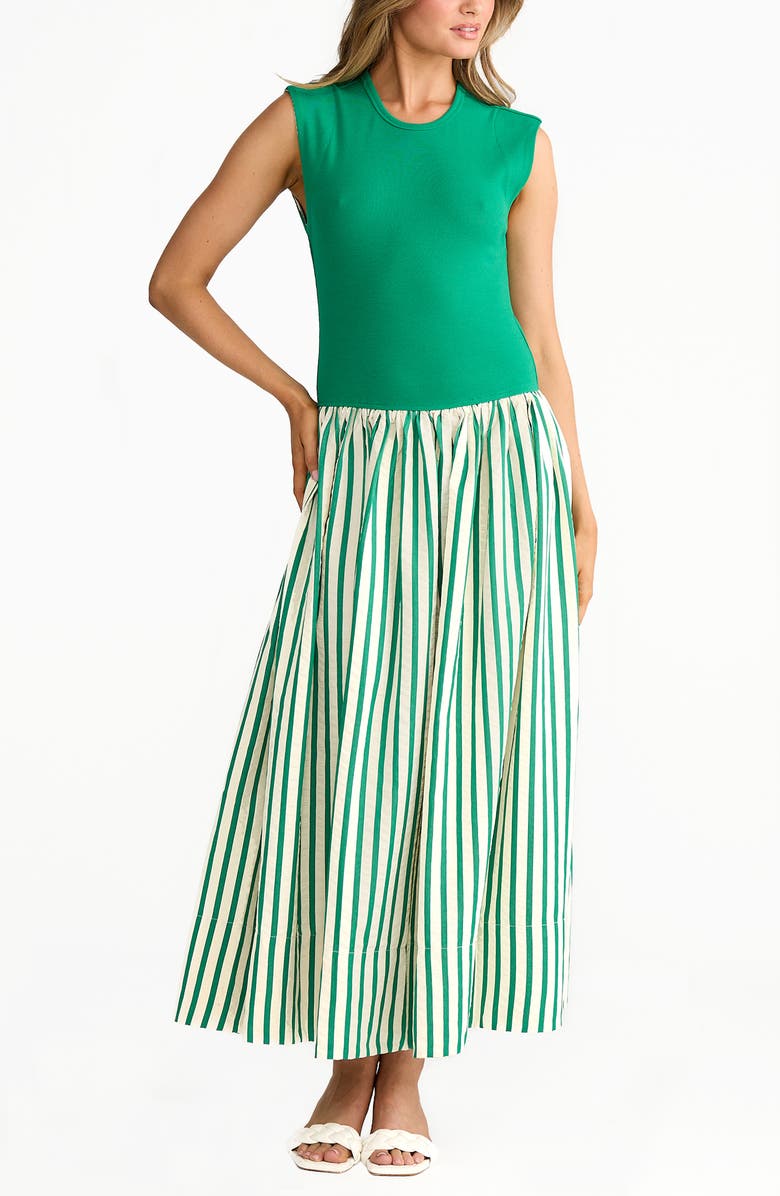 Brave+True Daphne Sleeveless Mixed Media Dress, Alternate, color, Jade Stripe