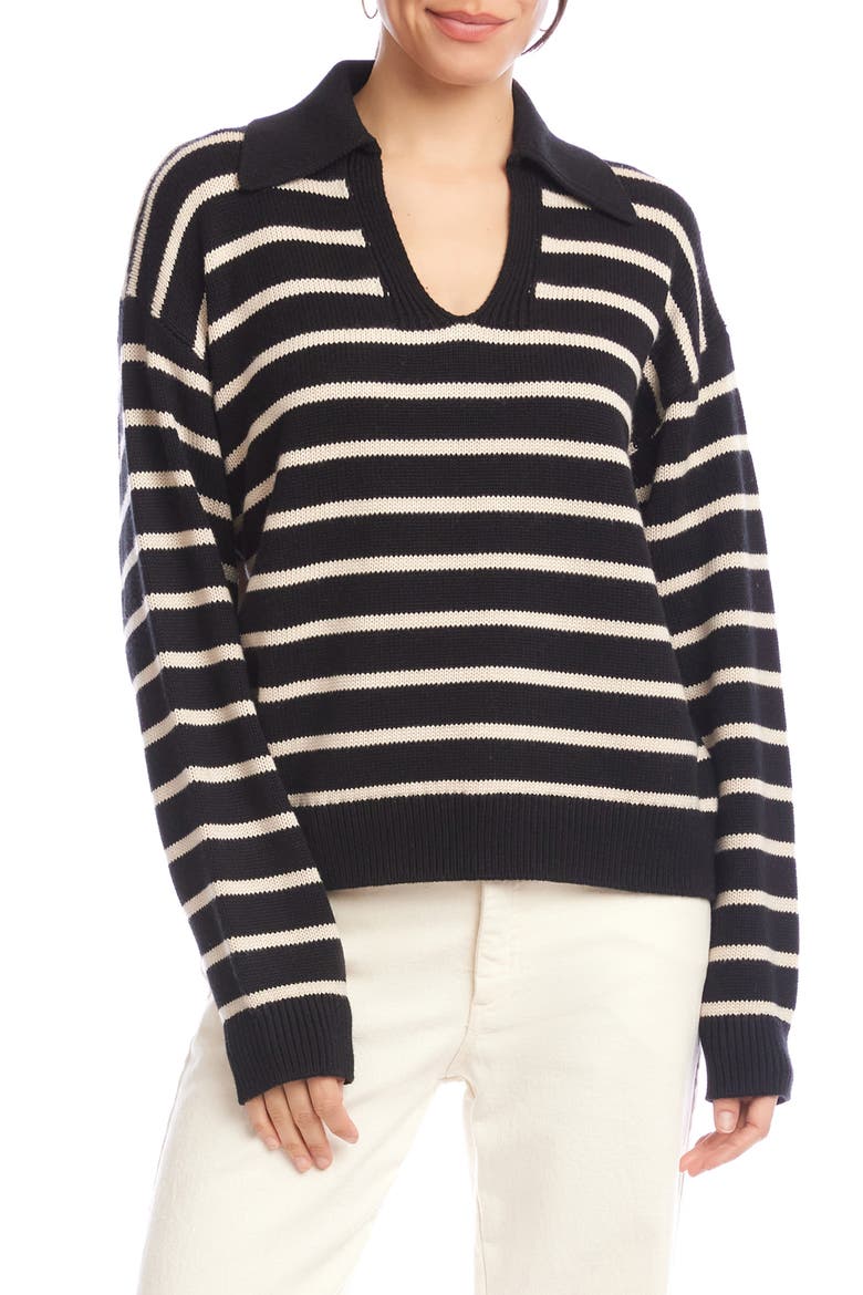 Stripe Polo Sweater, Main, color, BLACK ECRU