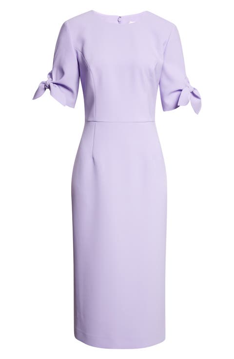 Tie Sleeve Stretch Crepe Midi Sheath Dress