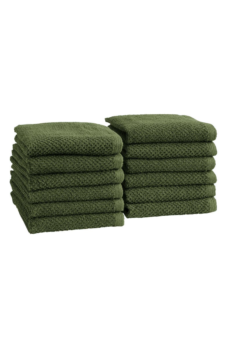 Woven & Weft Cotton 12-Pack Textured Washcloths, Main, color, Forest Green