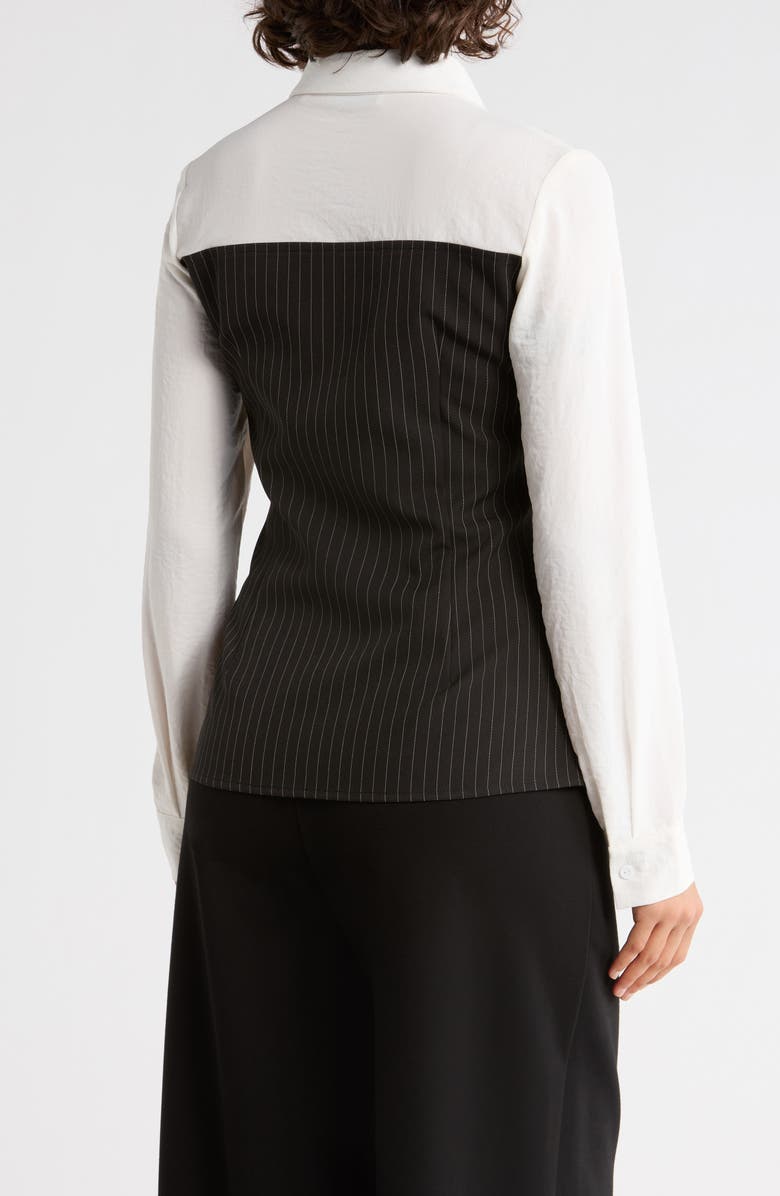 PATRIZIA LUCA Pinstripe Twofer Button-Up Shirt, Alternate, color, Black