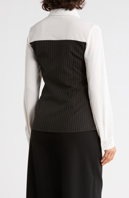 Patrizia Luca Pinstripe Twofer Button-up Shirt In Black
