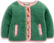 Mini Boden Floral Trim High-Pile Fleece Jacket