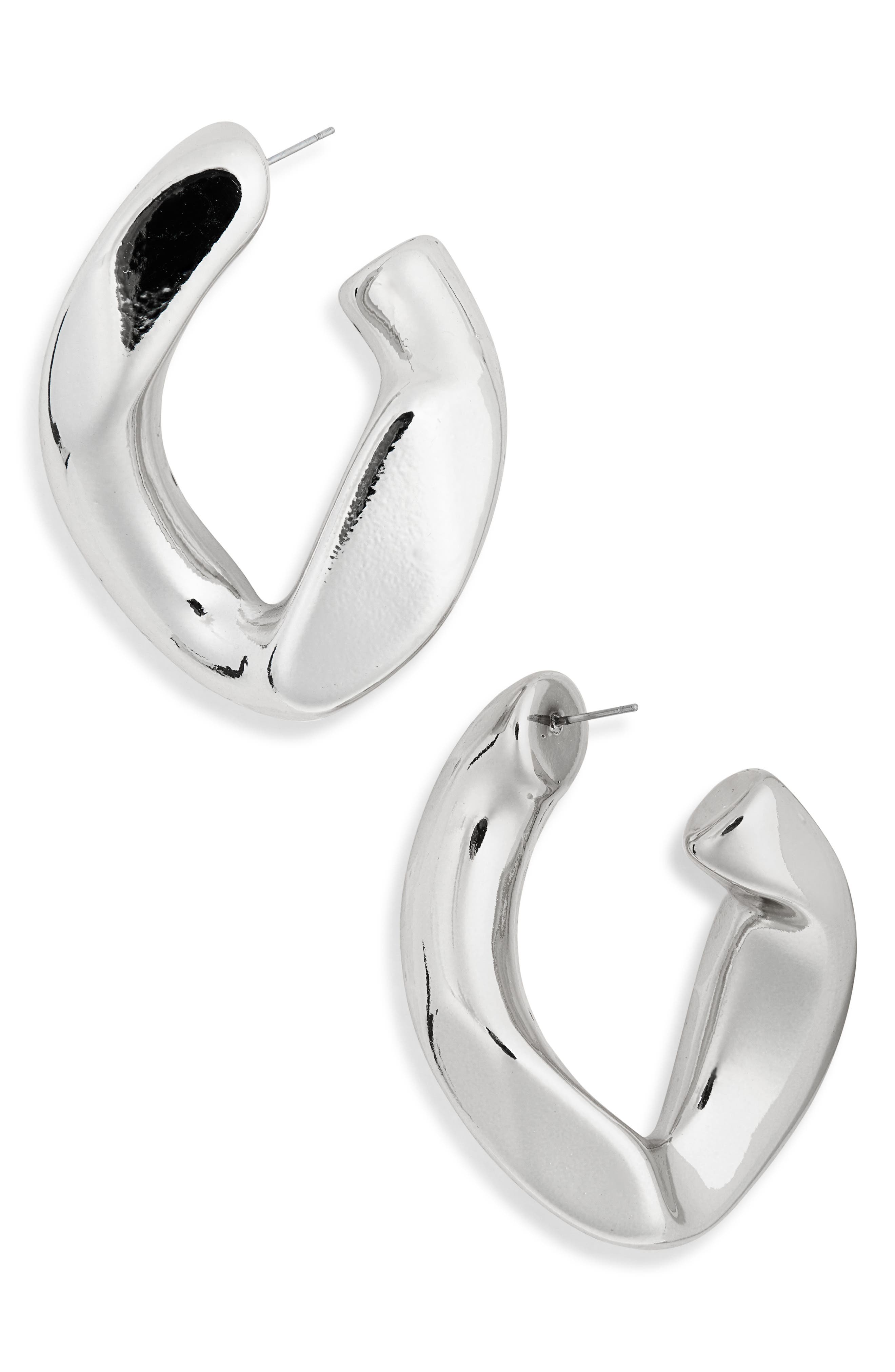 Tasha Chunky Abstract Hoop Earrings In Silver