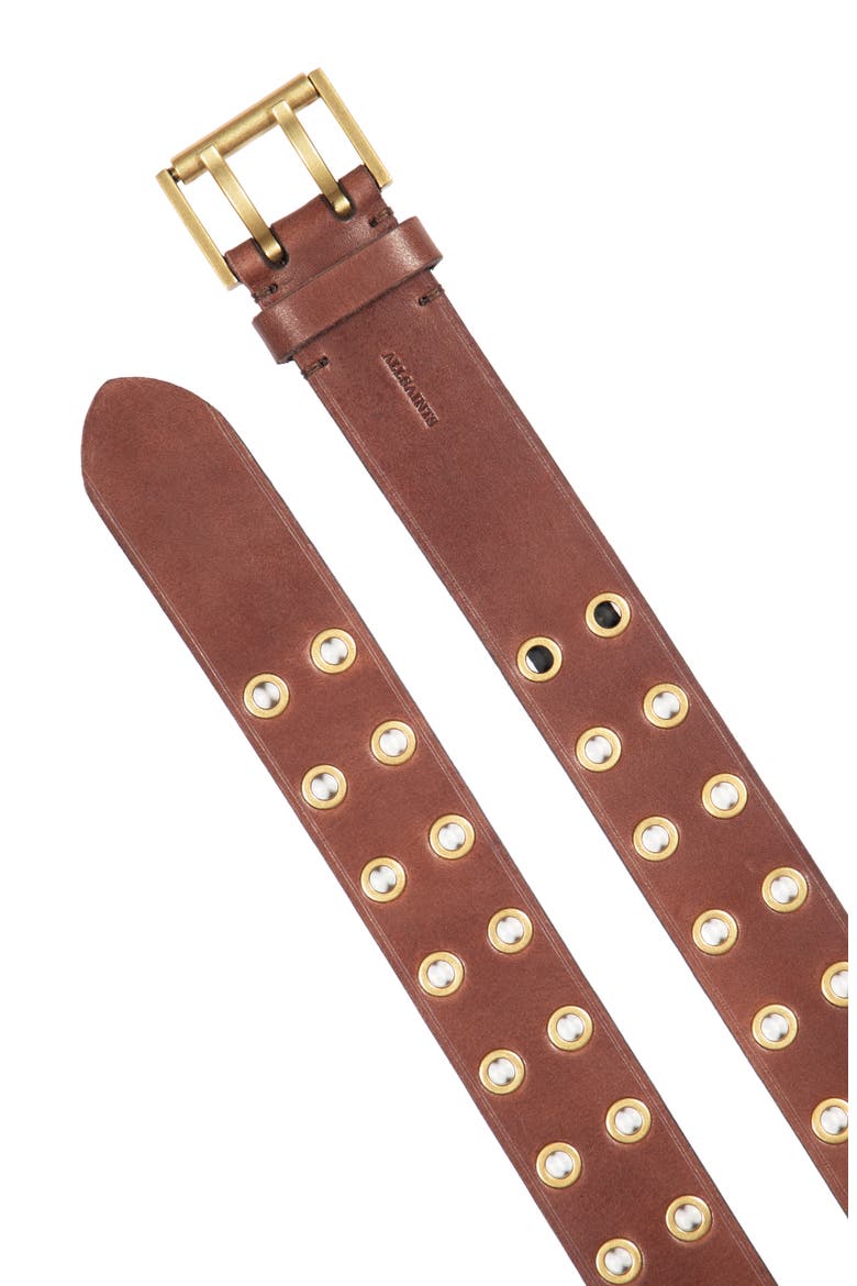 Leather Eyelet Belt, Alternate, color, BROWN