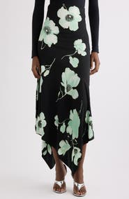 Alaïa Floral High Waist Asymmetric Jersey Skirt