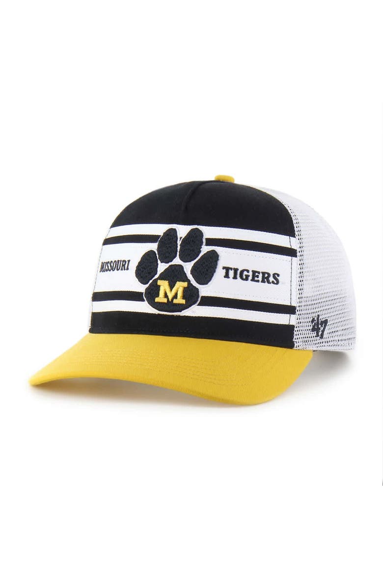 '47 Youth '47 Black/Gold Missouri Tigers Super Stripe Hitch Adjustable Trucker Hat, Main, color, Black