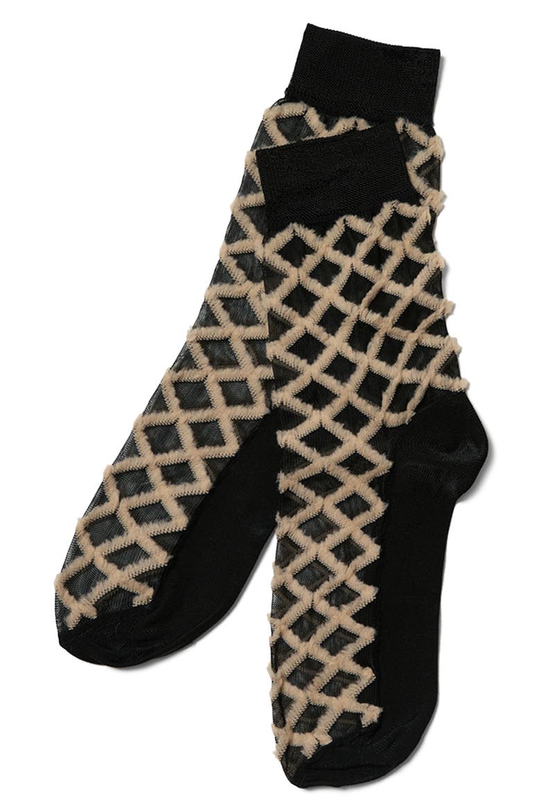 Fringe Crew Socks, Main, color, BLACK