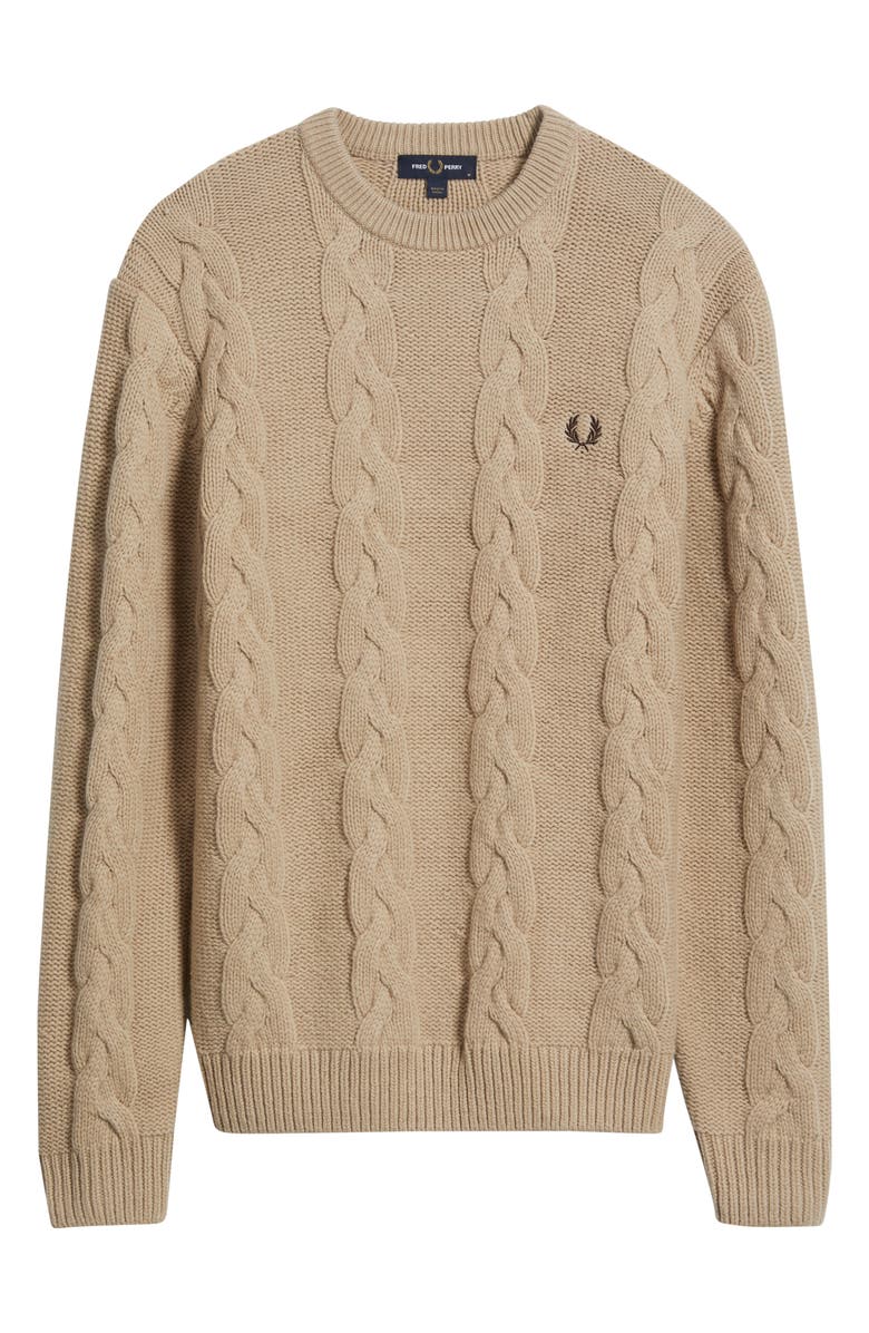 Fred Perry Cable Stitch Wool Blend Crewneck Sweater, Alternate, color, Warm Oat
