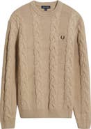 Fred Perry Cable Stitch Wool Blend Crewneck Sweater
