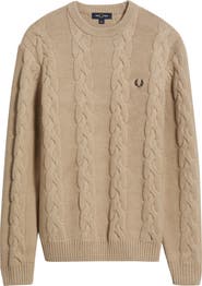 Fred Perry Cable Stitch Wool Blend Crewneck Sweater
