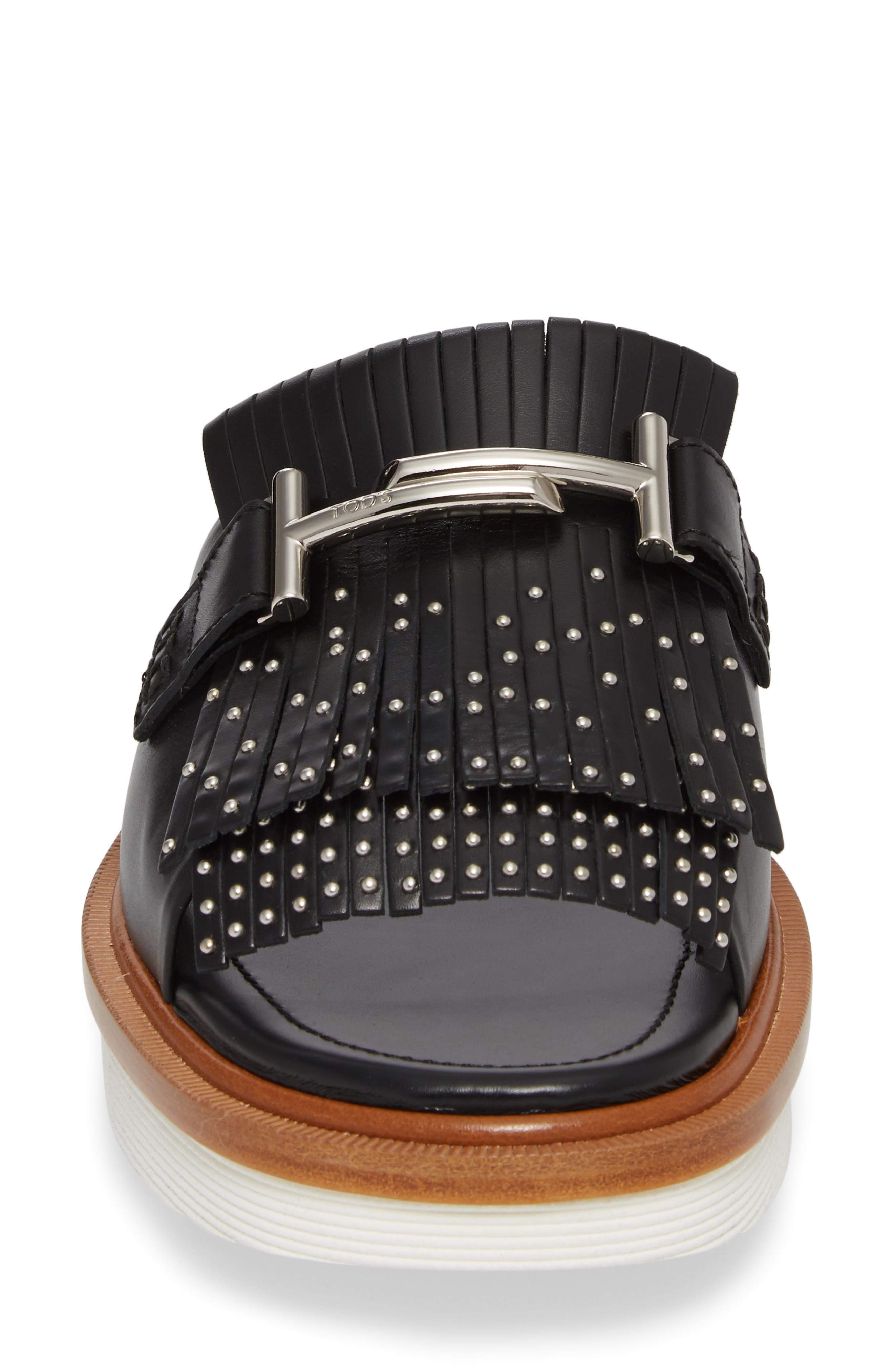 Tod's Studded Fringe Slide Sandal, Alternate, color, 