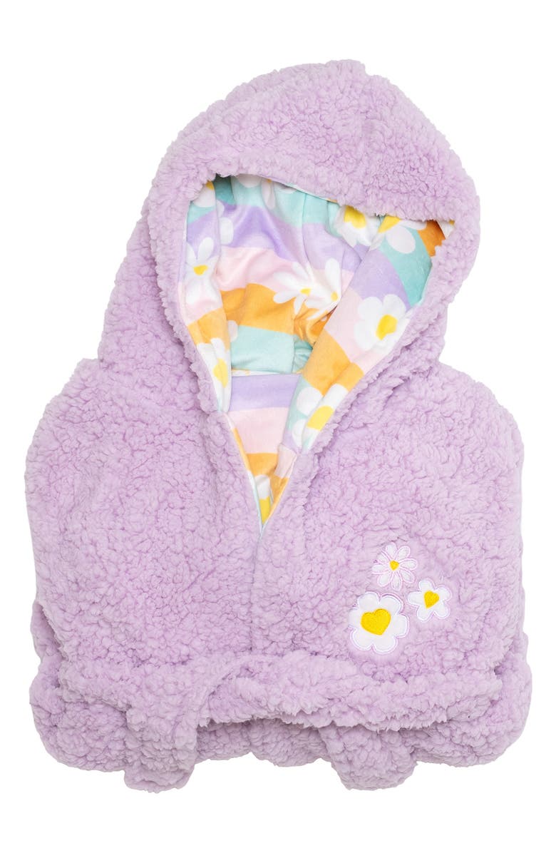 mimish Kids' Reversible Daisies Hooded Robe, Alternate, color, Orchid Bouquet