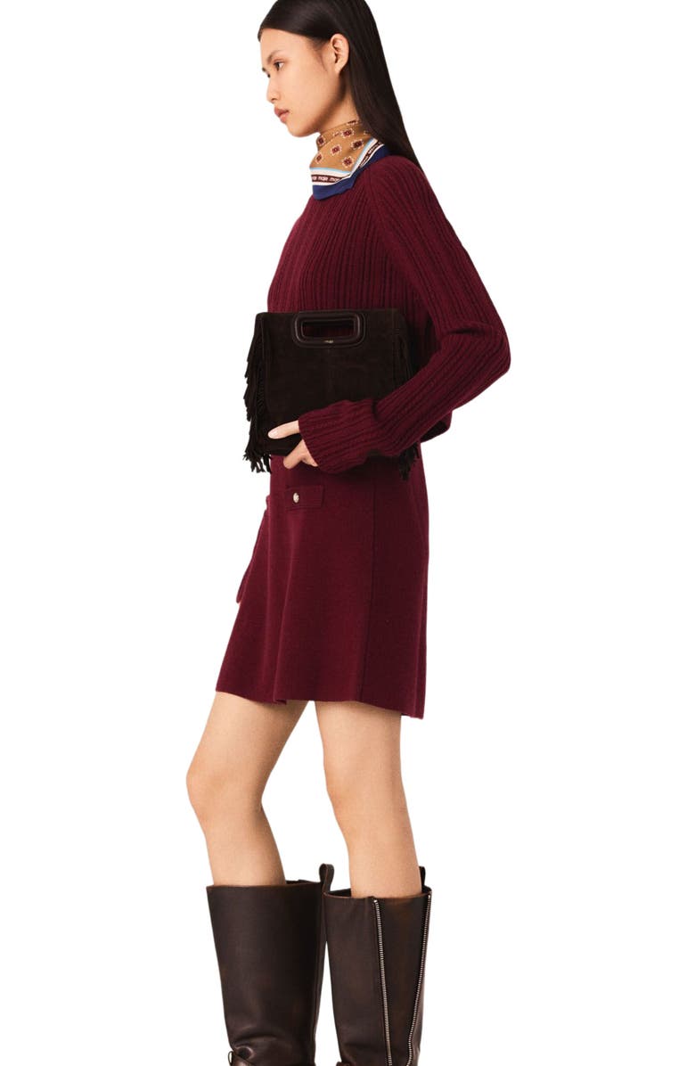 maje 2-in-1 knit mini dress, Alternate, color, Burgundy