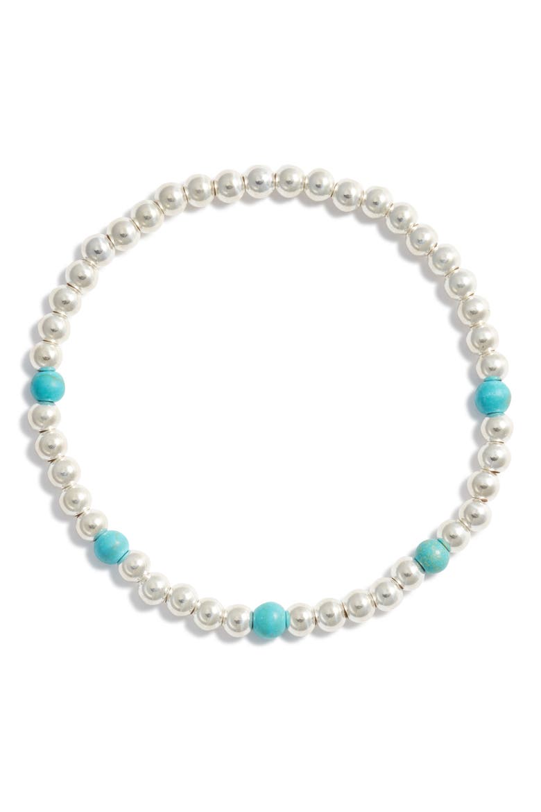 Turquoise Stone & Bead Stretch Bracelet, Main, color, STERLING SILVER