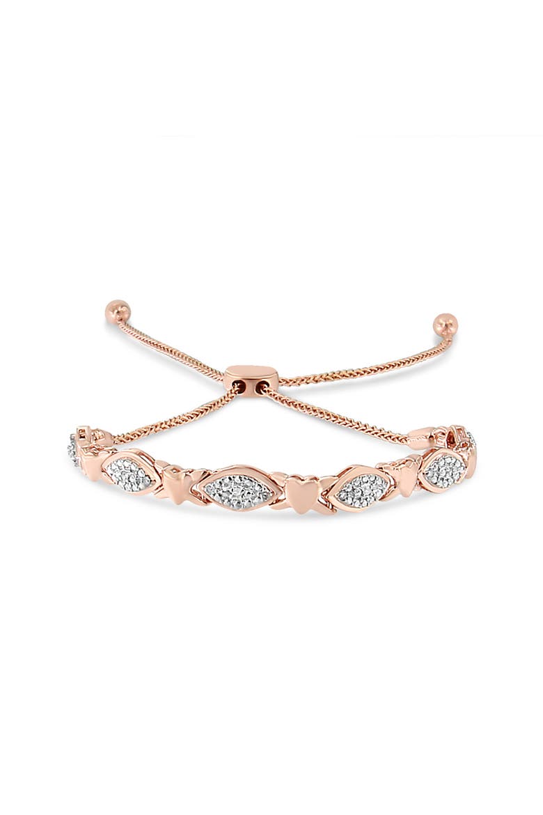Silver Diamond Accent Alternating Marquise Shape and Heart Links Bolo Bracelet, Main, color, Rose Gold over Silver