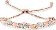 Haus of Brilliance Silver Diamond Accent Alternating Marquise Shape and Heart Links Bolo Bracelet