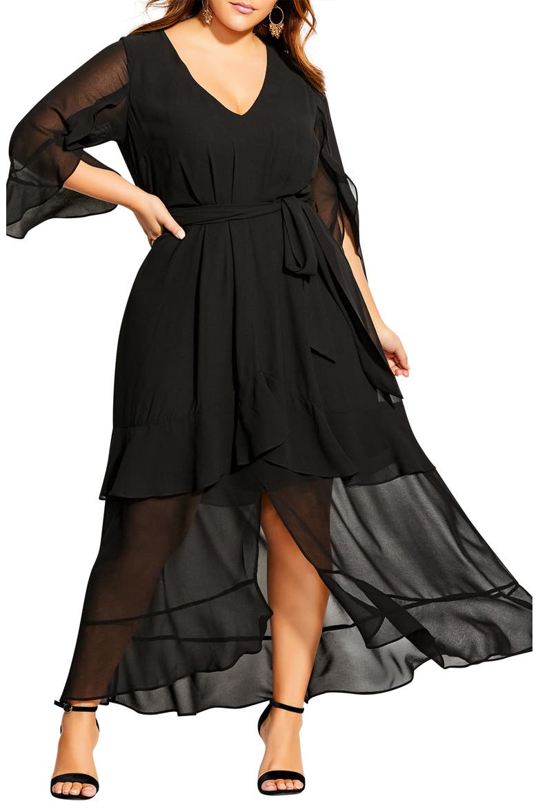 Romantic Ruffle Maxi Dress, Main, color, BLACK