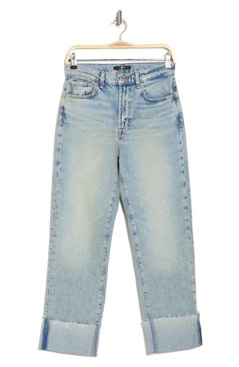 Logan Cuffed Raw Hem High Waist Ankle Straight Leg Jeans (Frost 7)