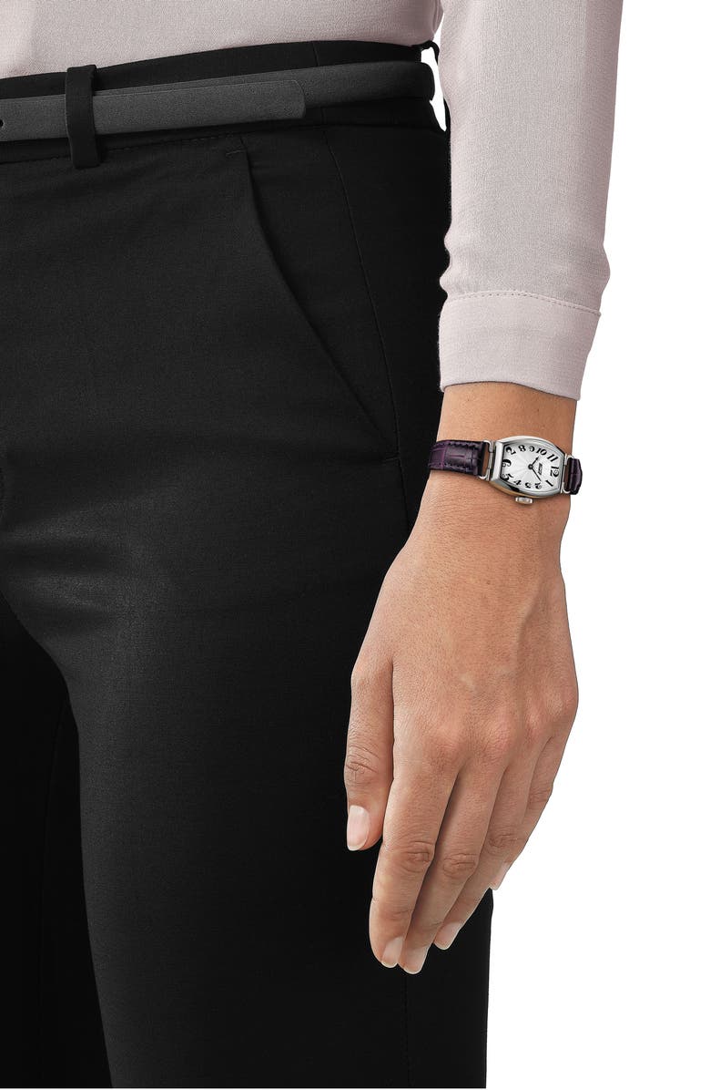 Tissot Heritage Tonneau Leather Strap Watch, 22mm, Alternate, color, Silver