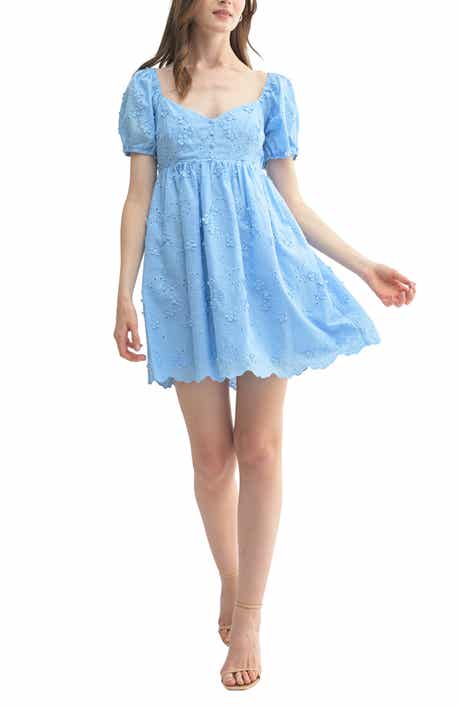 All in Favor Floral Appliqué Puff Sleeve Minidress