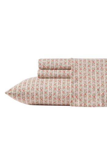 Laura Ashley Marta Stripe Cotton Percale Sheet Set In Pink