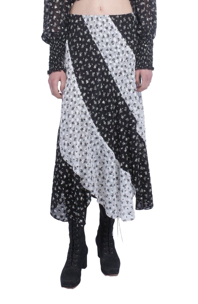 Anna Sui Ditsy Dot Chiffon Contrast Flowy Skirt, Alternate, color, Black/White Multi