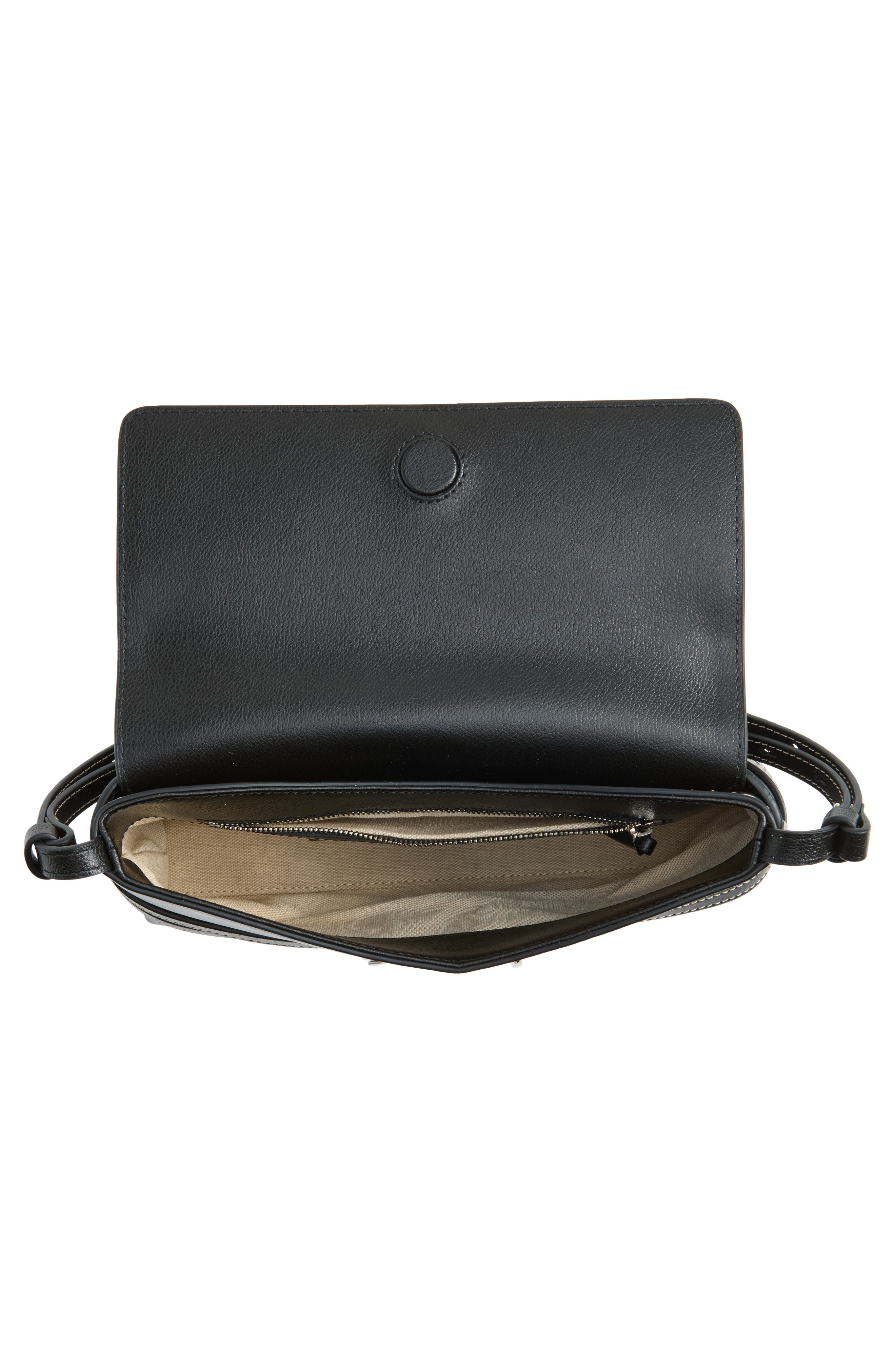 Belted Leather Shoulder Bag, Alternate, color, BLACK