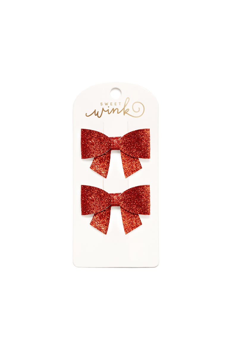 Ruby Sparkle Bow Clip Set, Main, color, Red