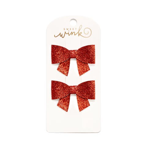 Ruby Sparkle Bow Clip Set