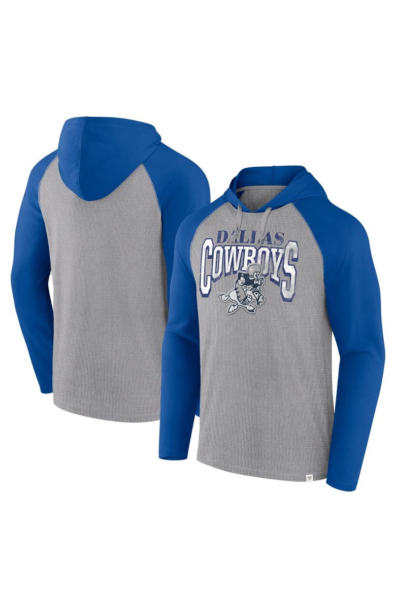 FANATICS Men's Fanatics Silver/Navy Dallas Cowboys Under Center Long Sleeve Hoodie T-Shirt, Main, color, Silver