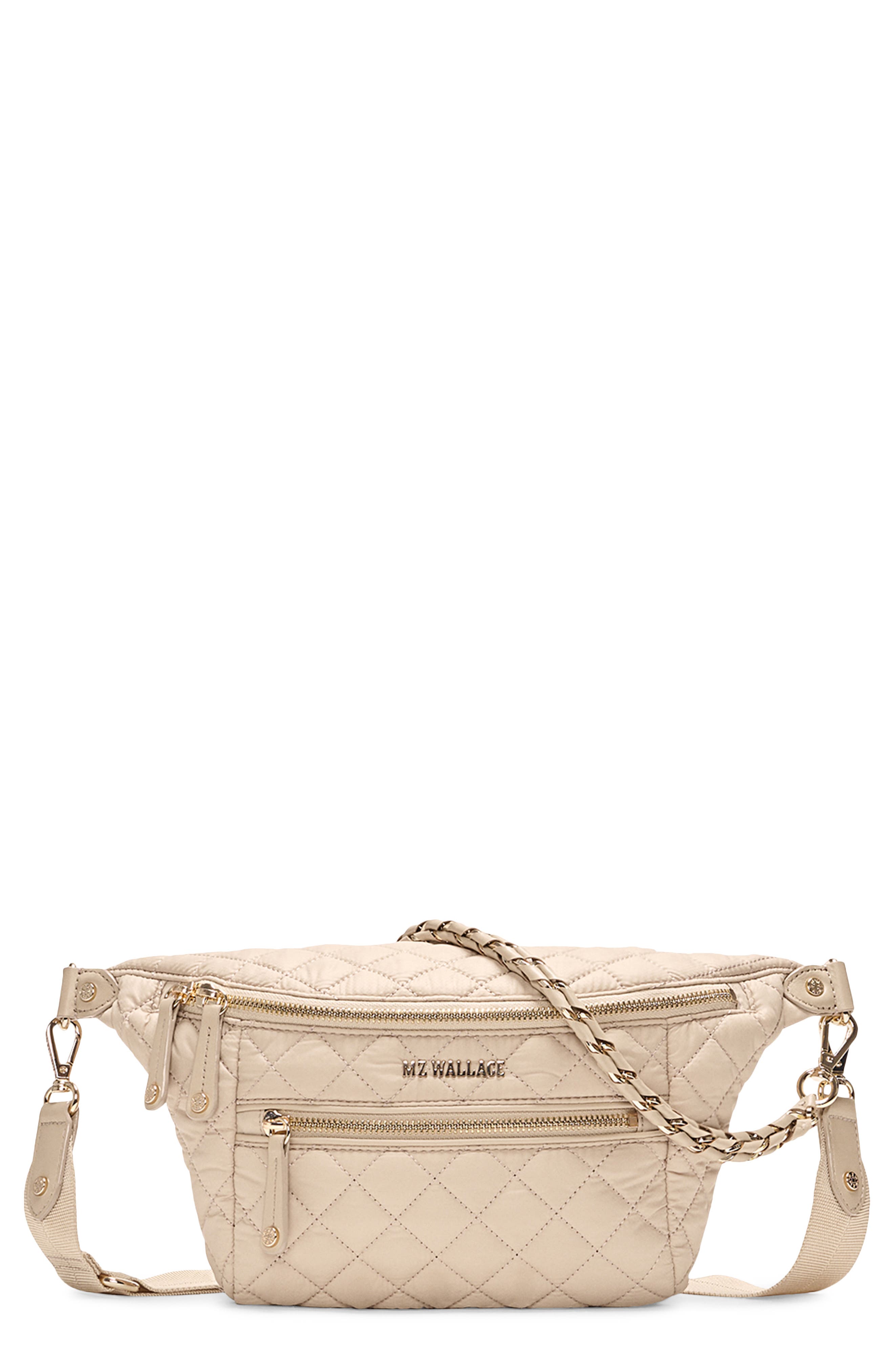MZ Wallace Small Crosby Quilted Nylon Convertible Sling Bag, Main, color, Buff