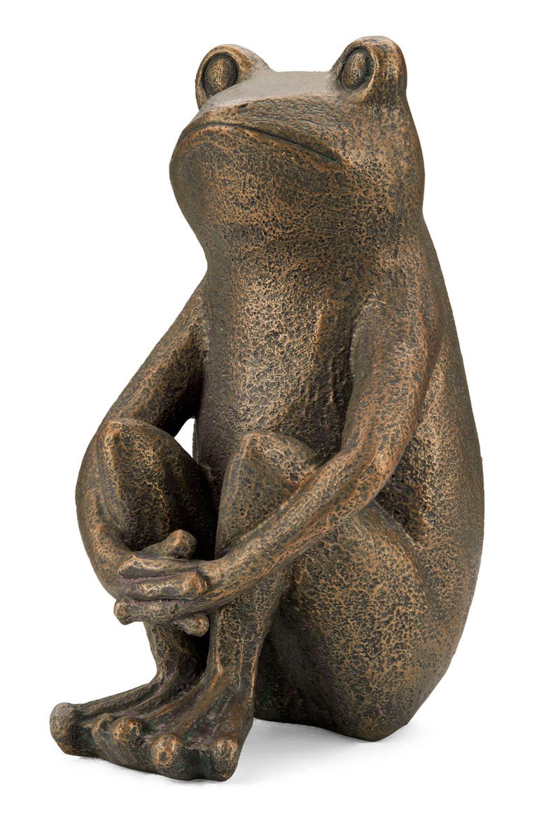 12"H Resin Bronze Squatting Frog Statue, Main, color, Brown