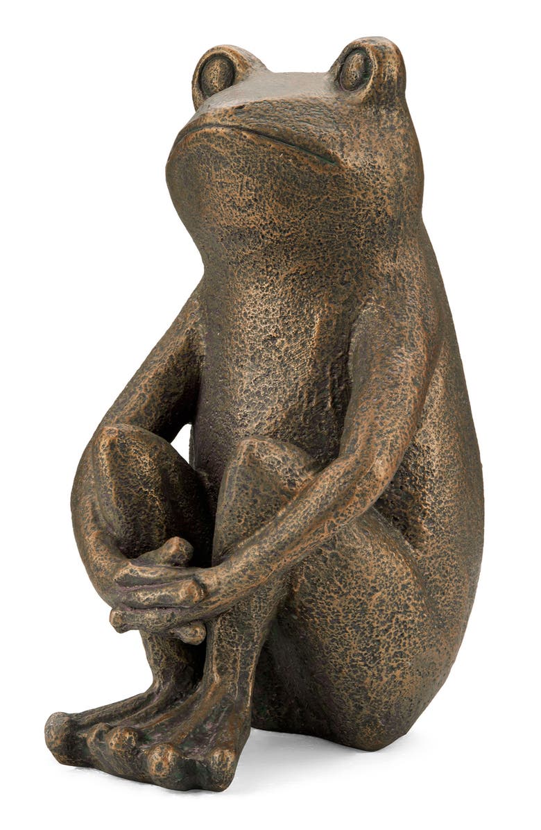 Glitzhome 12"H Resin Bronze Squatting Frog Statue, Main, color, Brown