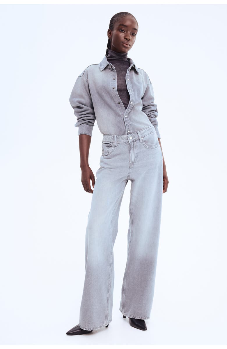 H&M Feather Soft Wide Regular Jeans, Alternate, color, Light Denim Gray