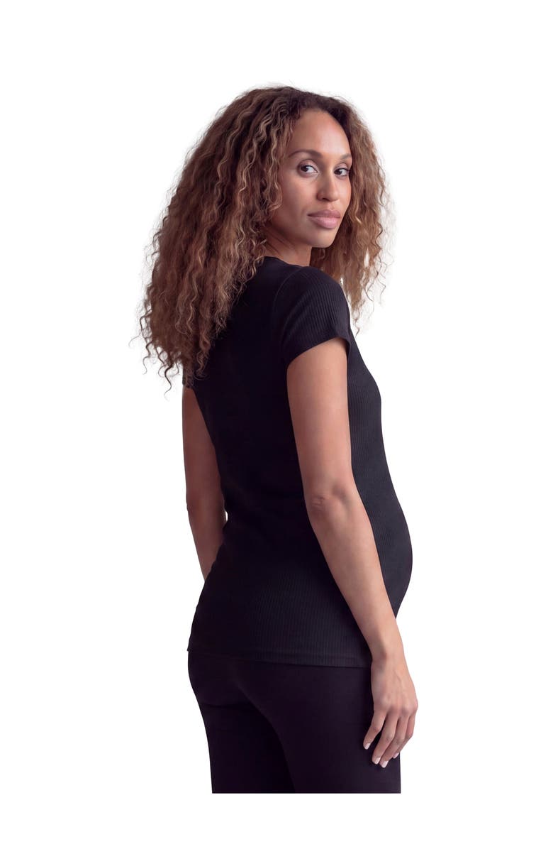 24seven Comfort Apparel Maternity Basic Ribbed Knit Round Neck Short Sleeve Top, Alternate, color, Black