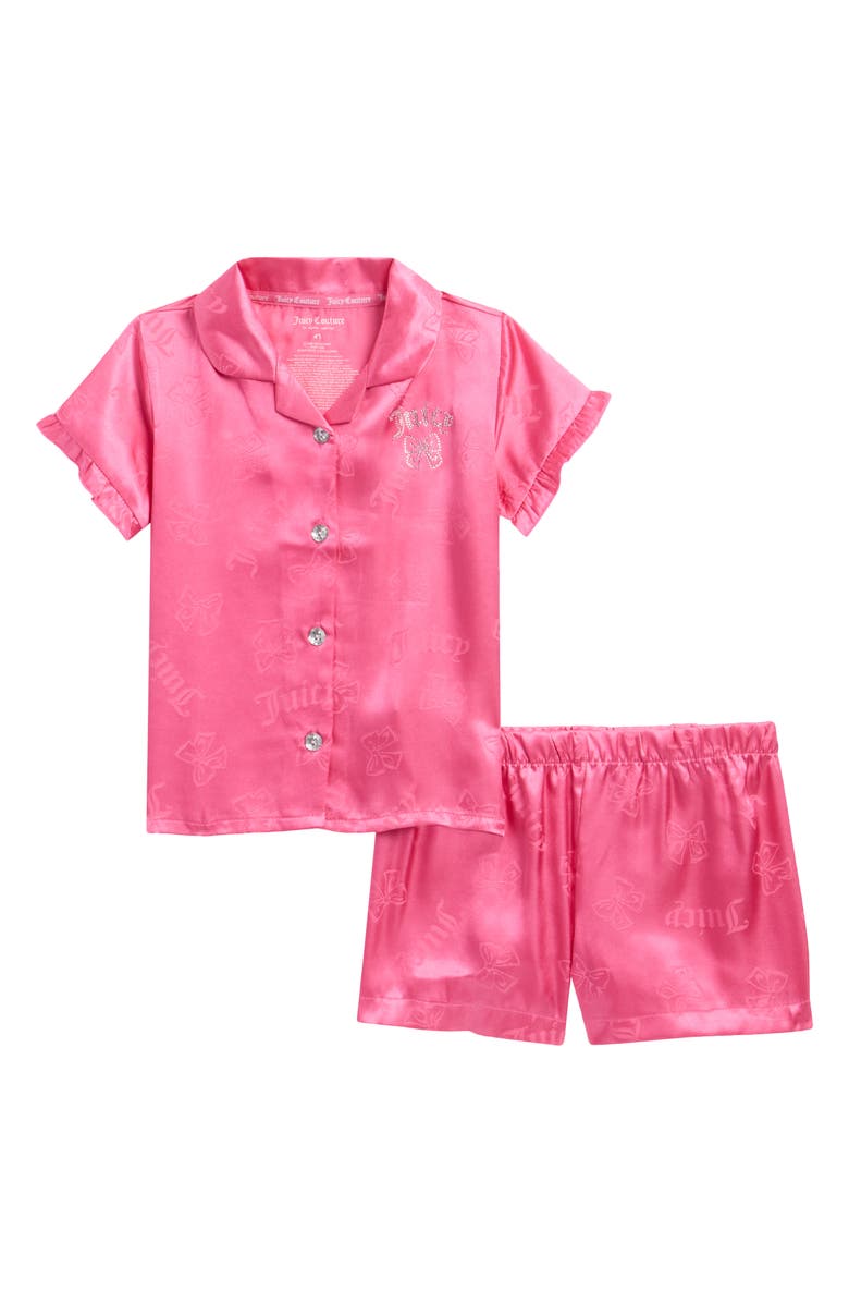 Juicy Couture Logo Jacquard Two-Piece Satin Short Pajamas, Main, color, Pink