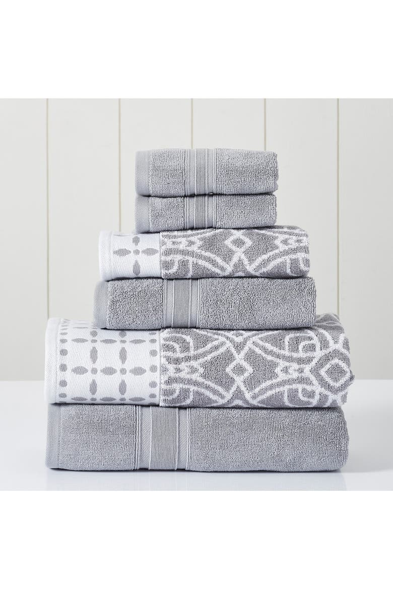Yarn Dyed Jacquard/Solid Towel 6-Piece Set - Monore Blue, Main, color, STONE