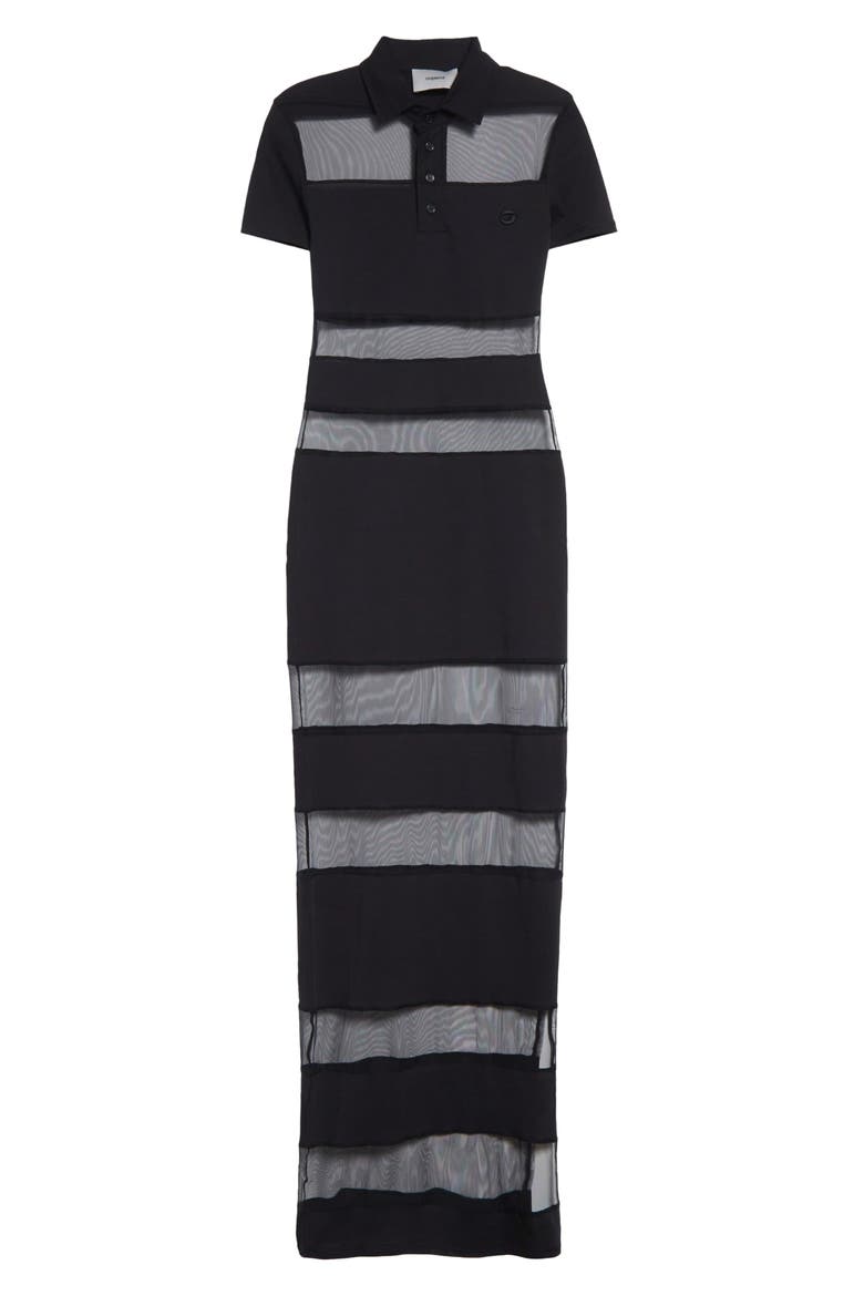 Stripe Sheer Polo Dress, Alternate, color, BLACK