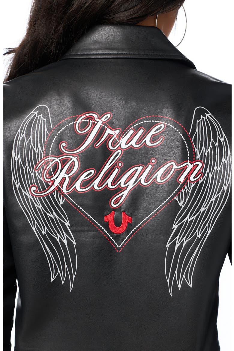 Stitch Faux Leather Biker Jacket, Alternate, color, JET BLACK