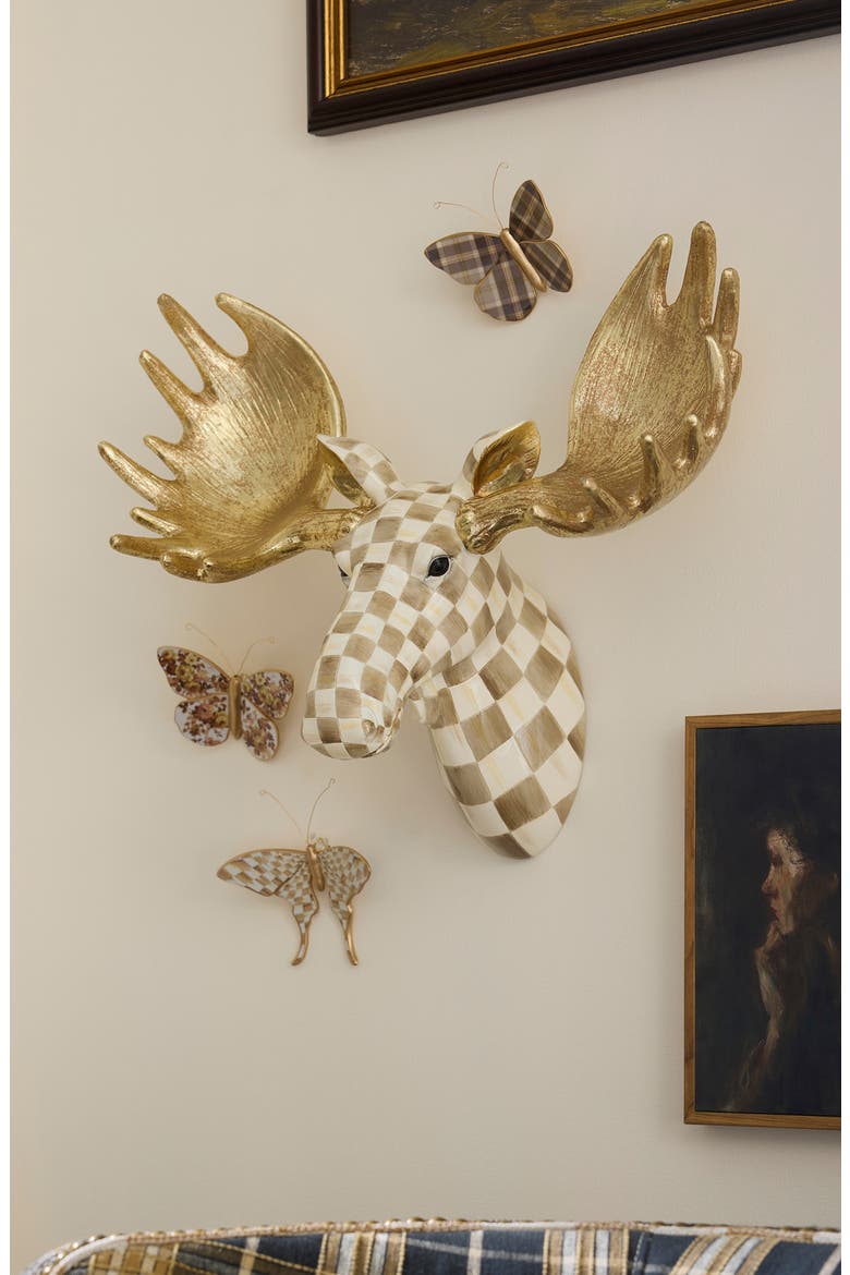 Mocha Check Moose Wall Decor, Alternate, color, MOCHA