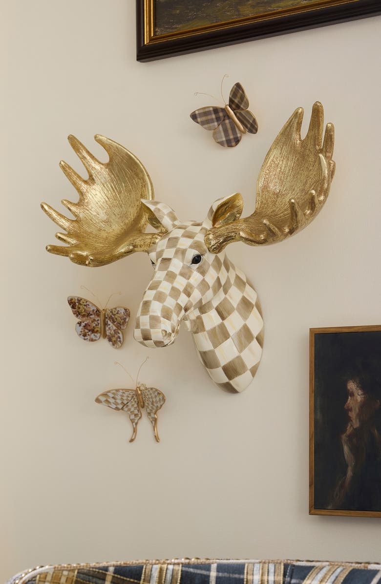 MACKENZIE CHILDS Mocha Check Moose Wall Decor, Alternate, color, Mocha