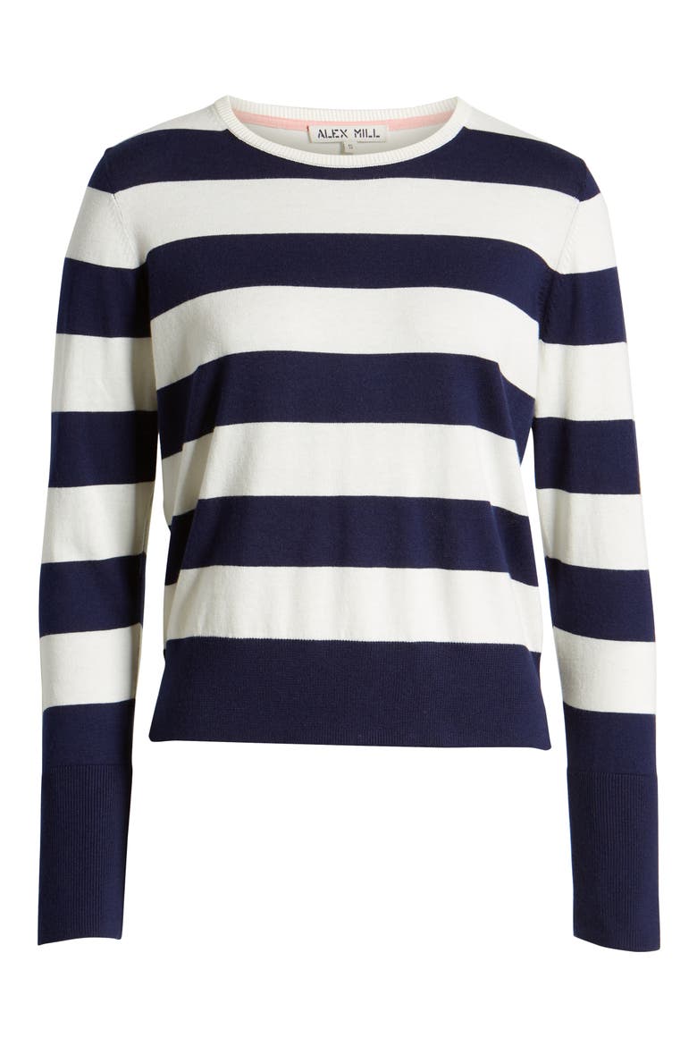 Stripe Crewneck Sweater, Alternate, color, NAVY/ IVORY