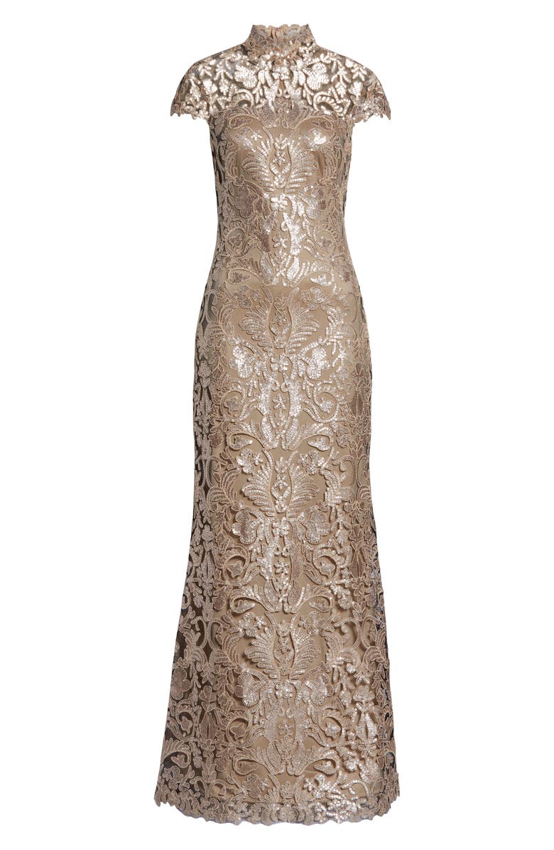 Tadashi Shoji Sequin Embroidered Mesh Gown, Alternate, color,