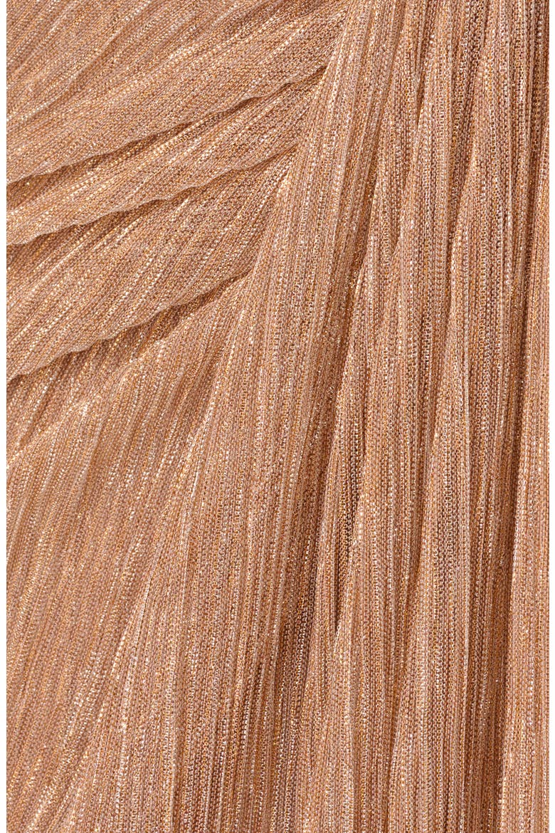 Metallic Long Sleeve Mesh Evening Gown, Alternate, color, LIGHT GOLD